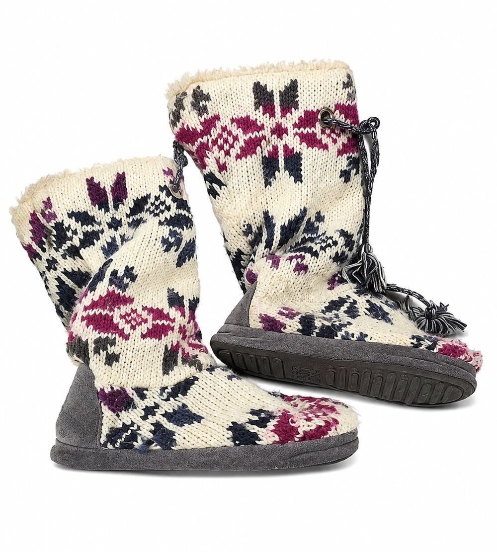 MUK LUKS Knit Tall Boot Slippers Women XLarge Nordic Fair Isle pattern Slouchy